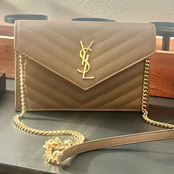 Saint Laurent Brown Gold Crossbody Bag with Iconic YSL Logo - Picture 1 of 5